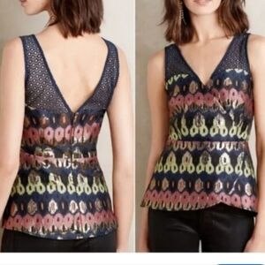 Nwts Anthropologie HD In Paris Shirt Size 6 Baroque Metallic Mesh Tank Wrap Top.